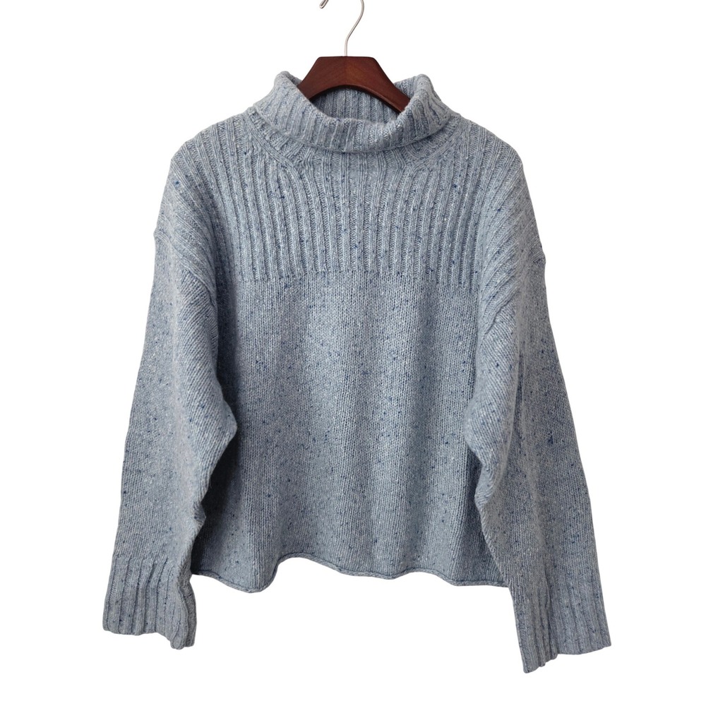J.Crew Ribbed Turtleneck Sweater Donegal  Wool Blend Women S Blue NWT $128 CO596